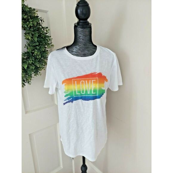 Feeling Festive Tops - Feeling Festive Love Rainbow Pride Flag Womens Short Sleeve T-Shirt White XXL
